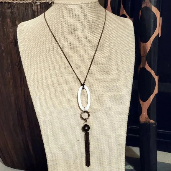 Victorian Style Antique Copper Chain Freshwater Pearl Shell Pendant Necklace - Picture 3 of 4